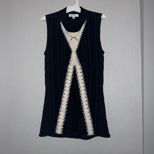 Thakoon Collective Women Black White Crochet Sweater Tunic Knit Top